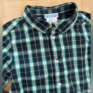 Jacadi kids boys green blue collared button down checkered dress shirt